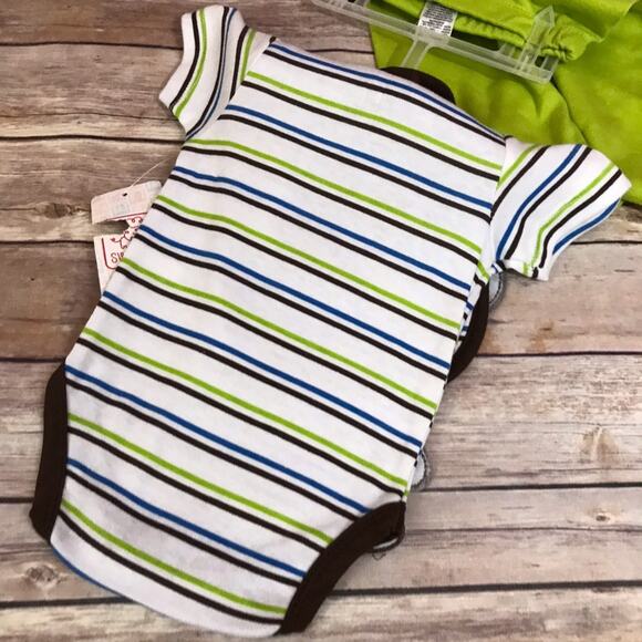 Swiggles Boys Outfit Size 6-9 Mo Monkey 3 Piece Set Bib Green Blue Brown NEW - Picture 7 of 7